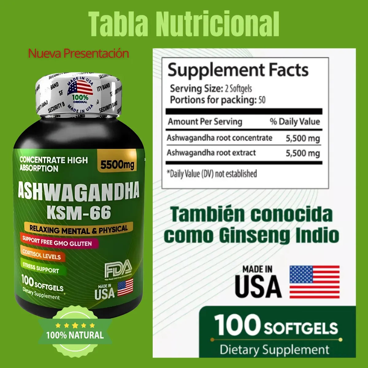 CREATINA + ASHWAGANDA KSM - 66